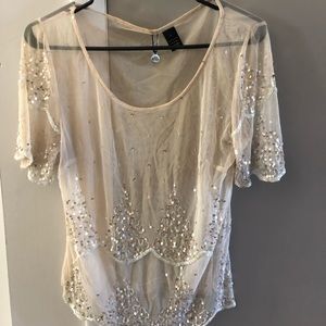 BKE Boutique Sheer Sequin Top
